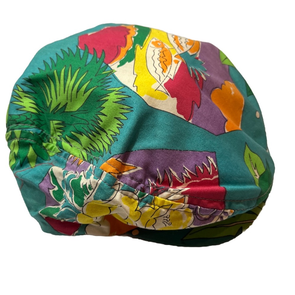 Vintage 80s flat cap Colorful tropical fish Hat Abstract COTTON BEACH Island FUN